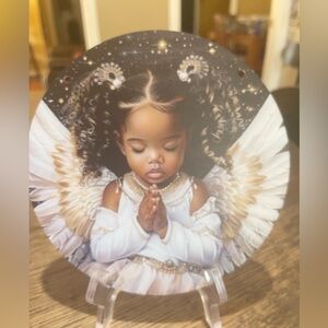 Angel 2D Flat Acrylic.PrintOn Both Sided 8x8 GoldTassel Inkd. PlateStand Nt